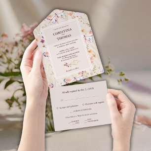 Elegant Boho Wildflowers Wedding All In One Invitation