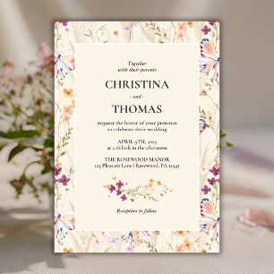 Elegant Boho Wildflowers Wedding Invitation