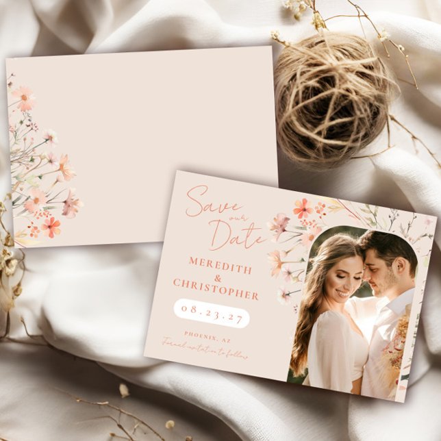 Elegant Boho Wildflowers Wedding Photo Save The Date (Creator Uploaded)
