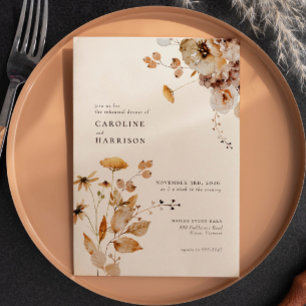 Elegant Boho Woodland Fall Floral Rehearsal Dinner Invitation