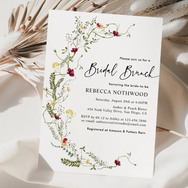 Elegant Boho Wreath Wildflower Bridal Brunch Invitation (Creator Uploaded)