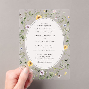 Elegant Boho Yellow Wildflower Greenery Wedding Acrylic Invitations