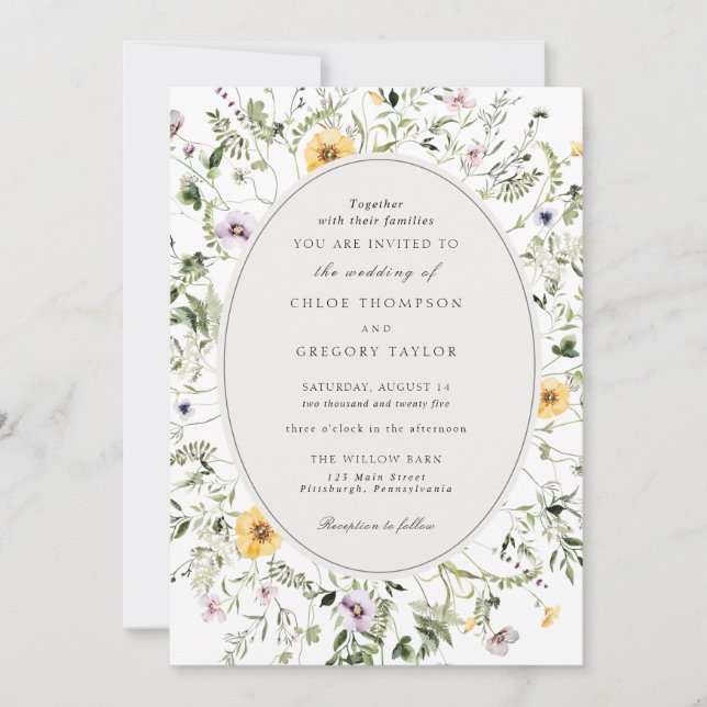 Elegant Boho Yellow Wildflower Greenery Wedding Invitation (Front)