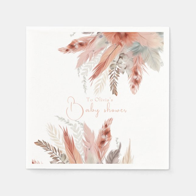 Elegant bohoPampas grass Baby shower Napkin (Front)