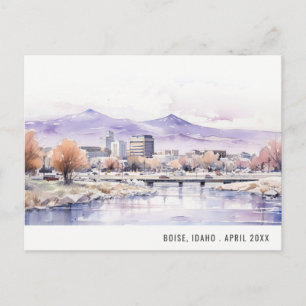 Elegant Boise, Idaho Watercolor Landscape Travel Holiday Postcard