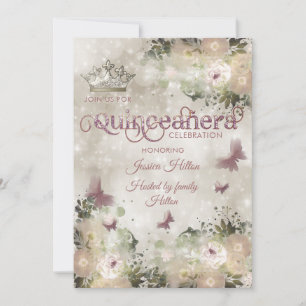Elegant bokeh Butterfly floral garden Quinceañera Invitation