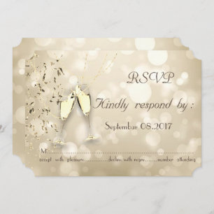 Elegant Bokeh,Confetti Wine Glasses  RSVP Card