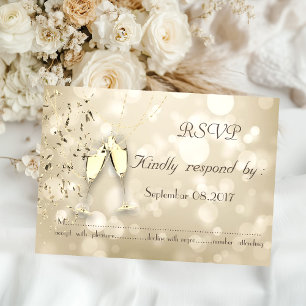 Elegant Bokeh,Confetti Wine Glasses RSVP Card