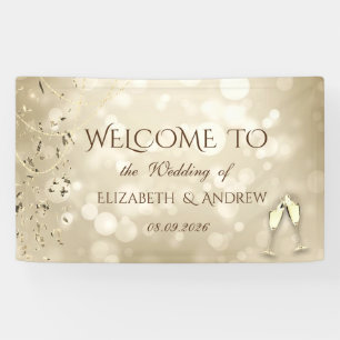 Elegant Bokeh,Confetti Wine Glasses Wedding Banner