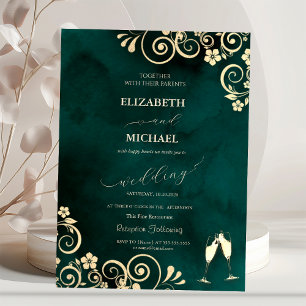 Elegant Bokeh,Confetti Wine Glasses Wedding Invita Invitation