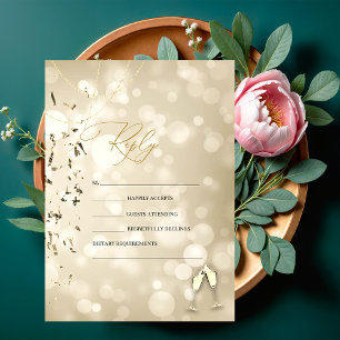 Elegant Bokeh,Confetti Wine Glasses Wedding Invitation