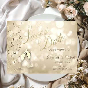 Elegant Bokeh,Confetti Wine Glasses Wedding Save The Date