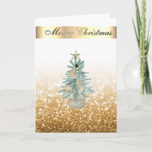 Elegant Bokeh Faux Gold,Watercolor Christmas Tree  Holiday Card