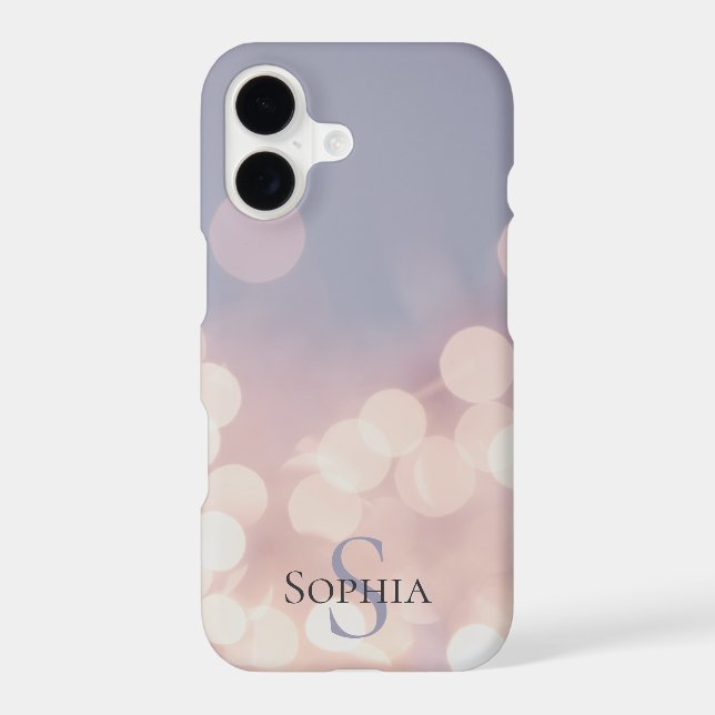 Elegant Bokeh Glitter Purple Pink Monogram Name iPhone Case (Back)