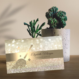 Elegant Bokeh Gold Glitter Broom Business Card