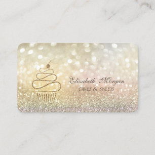 Elegant Bokeh Gold Glitter Cupcakes Business Card