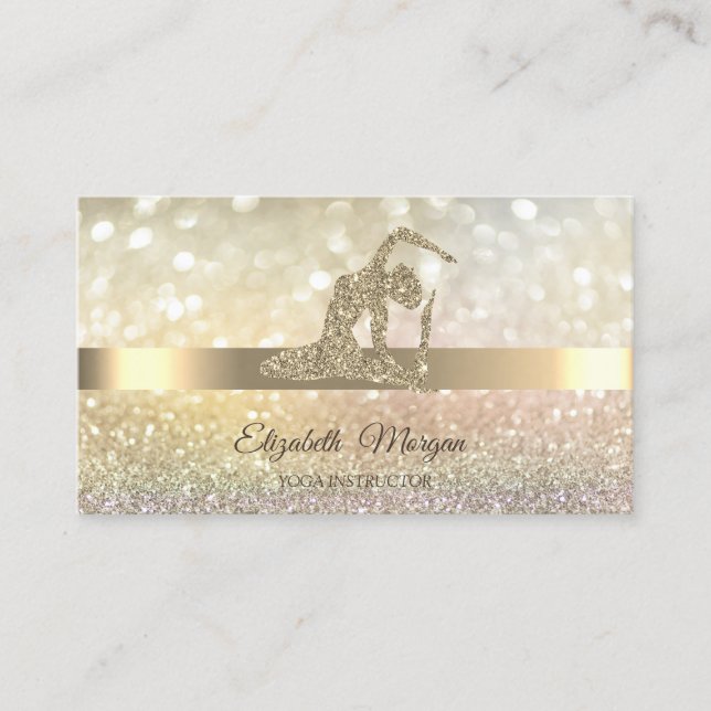 Elegant Bokeh Gold,Gold Yoga Girl Business Card (Front)