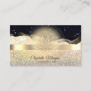 Elegant Bokeh Gold, Lotus Black Glitter Yoga Business Card
