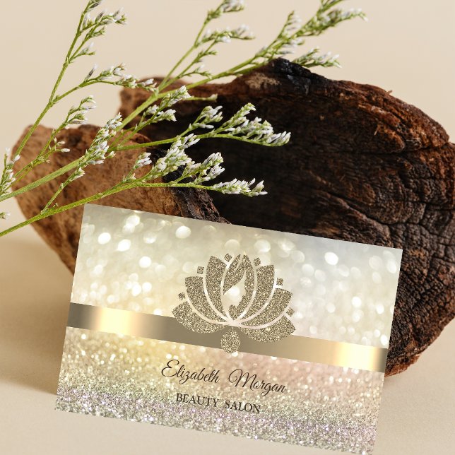 Elegant Bokeh Gold, Lotus Flower  Beauty Salon Business Card (Creator Uploaded)