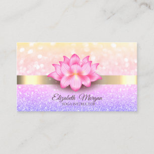 Elegant Bokeh Gold Stripe Lotus Flower Business Card