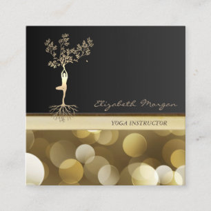 Elegant,Bokeh,Gold Tree Silhouette Square Business Card