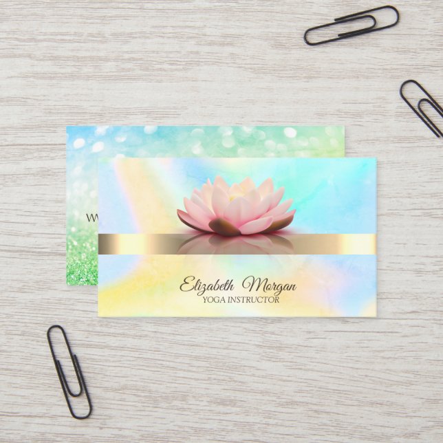 Elegant Bokeh Green, Lotus Flower Yoga  Business Card (Front/Back In Situ)