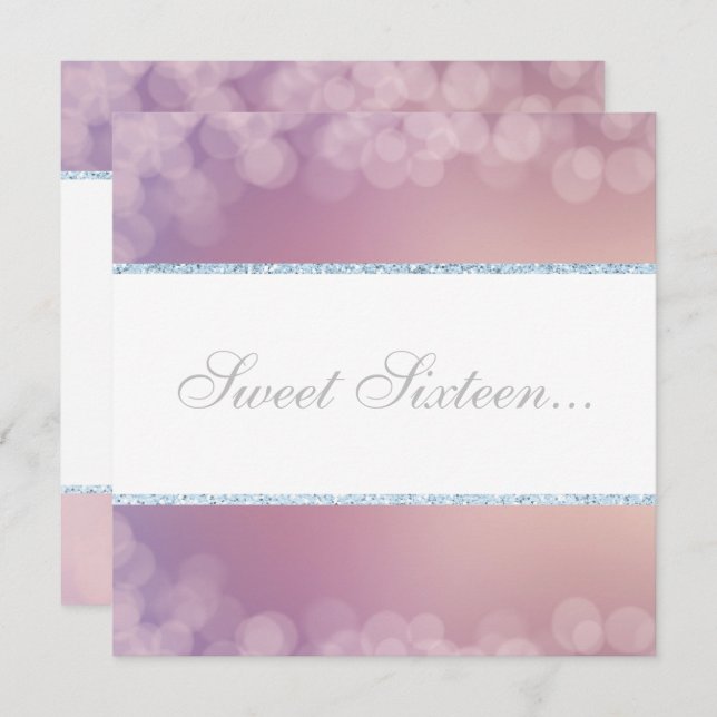 ELEGANT BOKEH LILAC WHITE GLITTER BUBBLE SWEET 16 INVITATION (Front/Back)