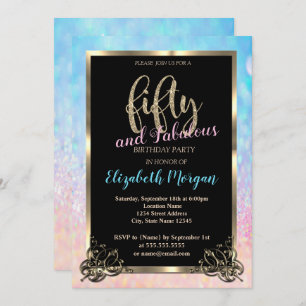 Elegant Bokeh Ombre Gold Frame 50th Birthday Party Invitation