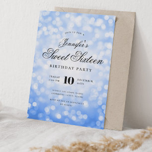 Elegant Bokeh Script Sweet 16 Party Navy Blue  Invitation