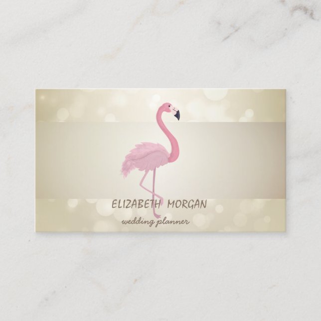 Elegant Bokeh, Stripe, Pink Flamingo Business Card (Front)