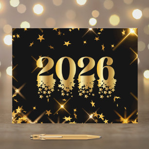 Elegant Bold 2026 Gold Stars New Year Holiday Postcard