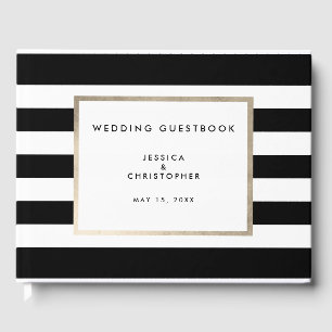 Elegant Bold Black White Stripe Rose Gold Foil Guest Book