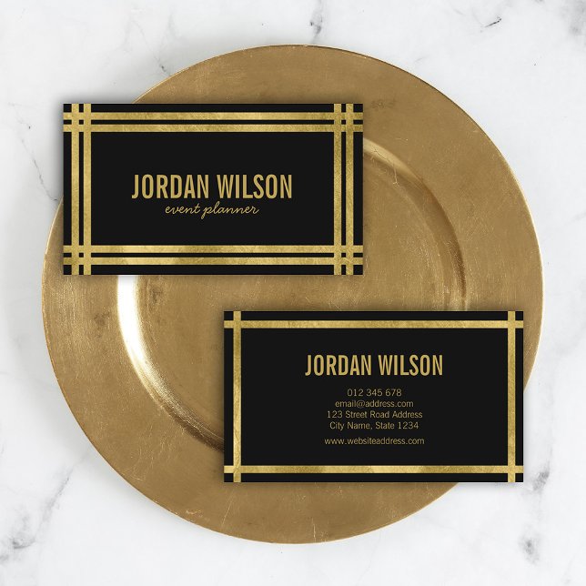 Elegant Bold Borders Black Faux Gold Event Planner Business Card (Creator Uploaded)