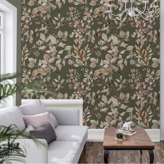 Elegant Bold Botanical Moss Green Wallpaper (Creator Uploaded)