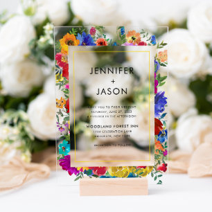 Elegant Bold Colour Roses and Peonies Wedding Acrylic Invitations