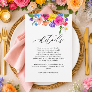 Elegant Bold Colourful Floral wedding details Enclosure Card