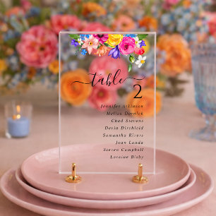 Elegant Bold Colourful Floral wedding seating Acrylic Sign