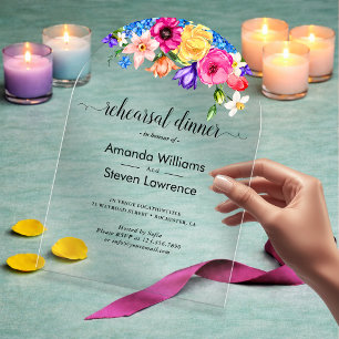 Elegant Bold Colourful Watercolor Floral wedding Acrylic Invitations