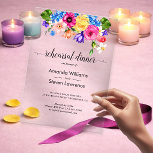 Elegant Bold Colourful Watercolor Floral wedding Acrylic Invitations