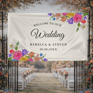Elegant Bold Colourful Watercolor Floral wedding Banner