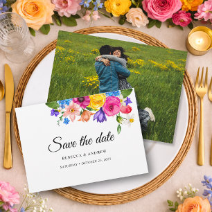 Elegant Bold Colourful Watercolor Floral wedding Save The Date