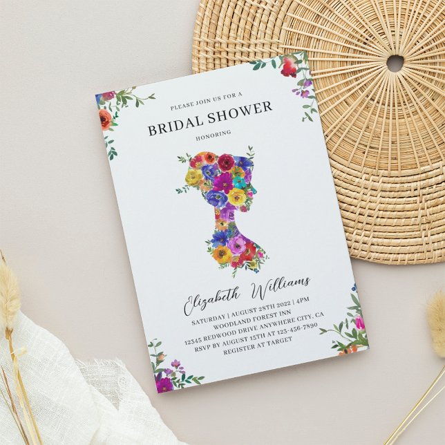 Elegant Bold Floral Woman Silhoutte Bridal Shower Invitation (Creator Uploaded)