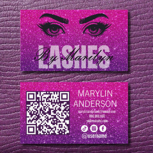 Elegant Bold Glitter Ombre Lash Tech QR Code Business Card