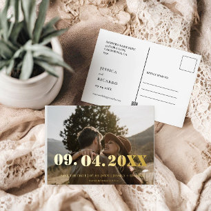 Elegant Bold Letter Photo Wedding Save the date  Foil Invitation Postcard