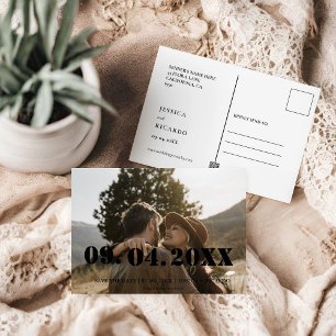 Elegant  Bold Letter Photo Wedding Save the date Postcard