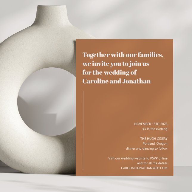 Elegant Bold Modern Terracotta Brown Fall Wedding Invitation (Creator Uploaded)