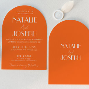 Elegant Bold Orange Stylish Retro Arched Wedding  Invitation