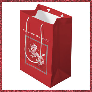 Elegant Bold Red and White Year of the Dragon Medium Gift Bag