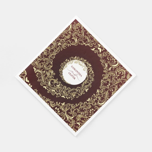 Elegant Bold Red Damask Wedding Napkin (Corner)