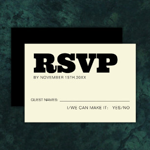 Elegant Bold RSVP Typography Black Ecru Wedding Card